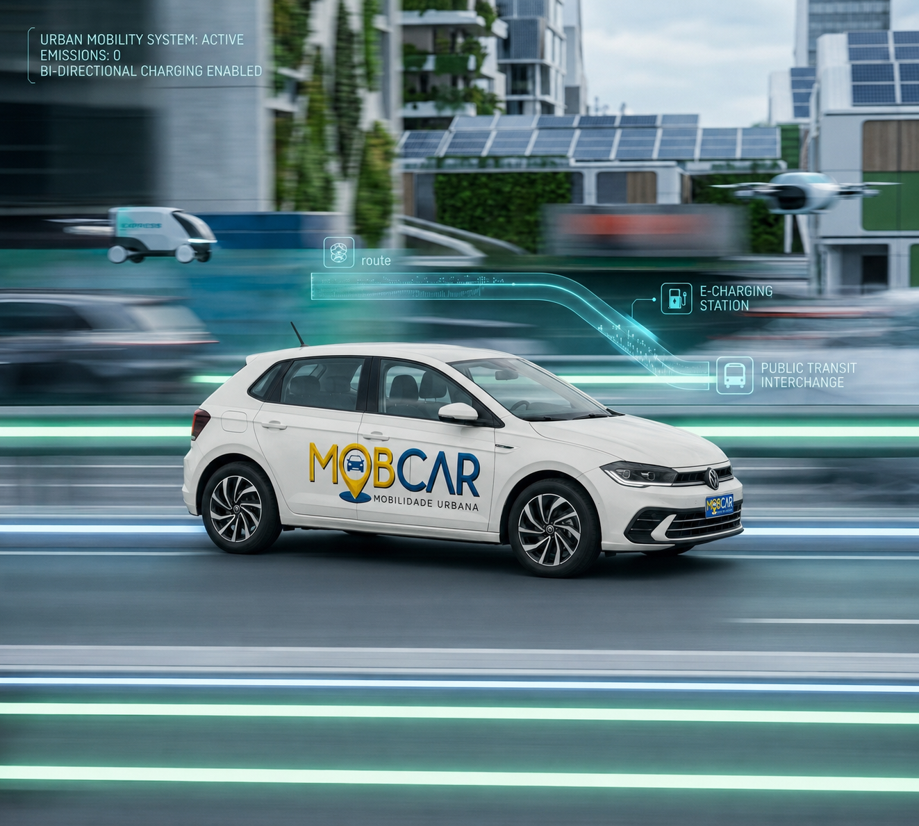 Carro elétrico compacto MobCar em movimento
